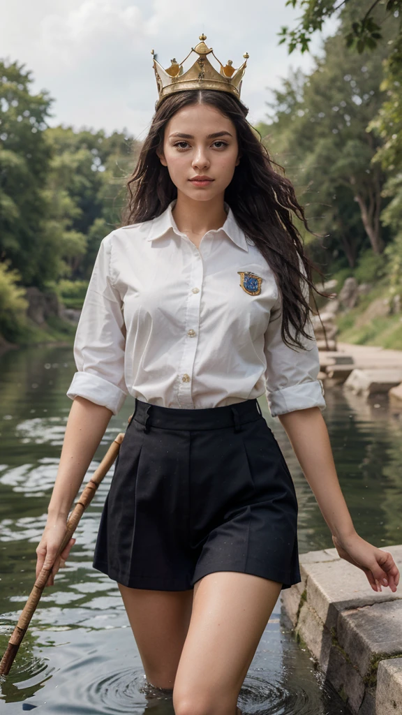 sky full of stars, charismatic, shirt and vest, camping, army cargo trousers, sitting model pose, river, lanterns, night, extremely detailed eyes, extremely detailed face, best quality, extremely detailed, one person, one girl, ultra-detailed, (realistic, photo-realistic:1.3)
