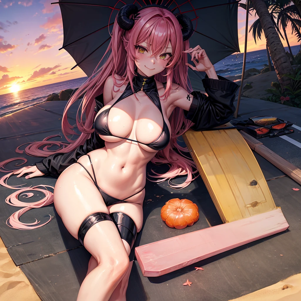Magazine cover, witch, sexy pose, big breasts, pink sexy dress, pink air, pink witch hat