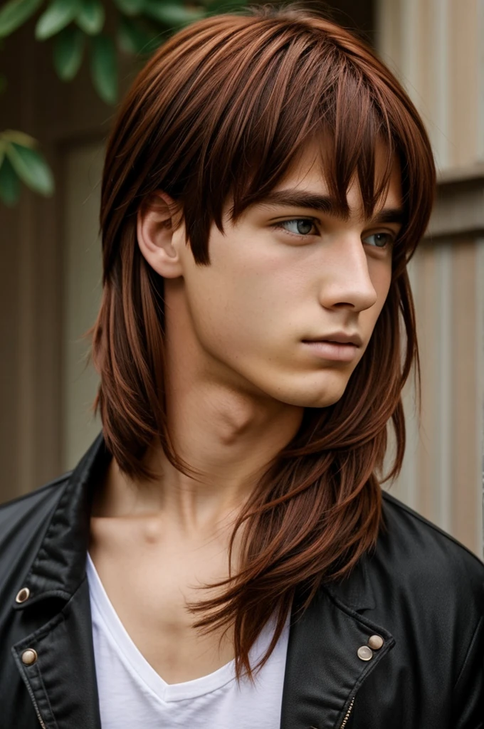Teen Man with semi black copper hair color