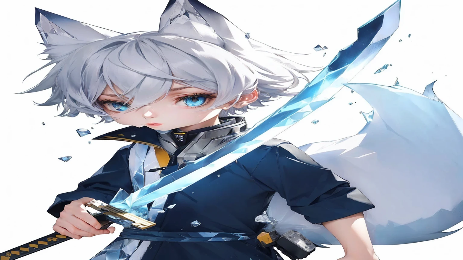 Full body of the person in the picture,Background cold ice,