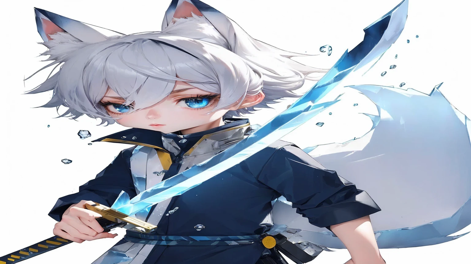 Full body of the person in the picture,Background cold ice,