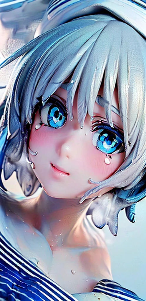 (Ultra-detailed), (One girl:2.0), Black Hair, (short hair:1.7), (Big Breasts:1.7), (glamorous:1.7), (Perfect Face:2.0), (Very detailed face:2.0), (Beautiful detailed blue eyes:2.0), blush, smile, (Sweaty skin:1.6), cute, Narrow eyes, (Sailor's hat:1.5), (White Sailor Suit:2.0), (Very detailed), (Super Long General&#39;s black coat draped over his shoulders:2.0), (Coat fluttering :1.9), (Black mini skirt:1.6), (White panties:1.2), (Very detailed Navel:1.7), (Navel Clothes:1.7), (Very detailed drenched clothes:1.7), (soaked through:1.7), (See-through panties:1.8), (Uniforms that show through:1.8), (Raise your arms behind your head:2.0), (Very detailed armpit:1.9), Blue effect reminiscent of water and electricity in the surroundings, Background starry sky and shining green, (Best illustrations), (Highest quality), (masterpiece:2.0), ((Thick legs)), ((Big thighs)), breast milk sex