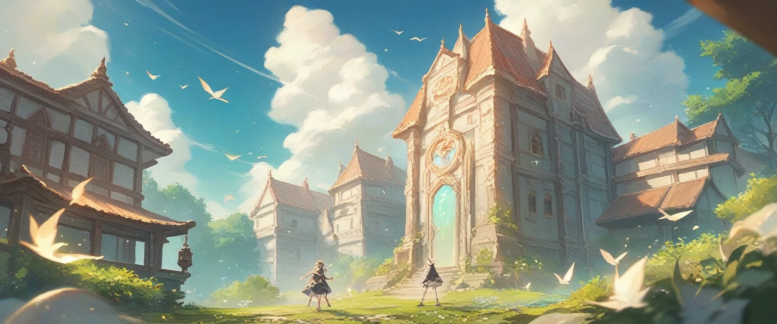 a picture of a blue sky with clouds, a detailed matte painting by Makoto Shinkai, cgsociety, neo-romanticism, anime, anime aesthetic, official art , beautiful wallpaper,
