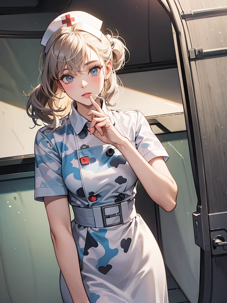 White nurse kisses camouflage soldier