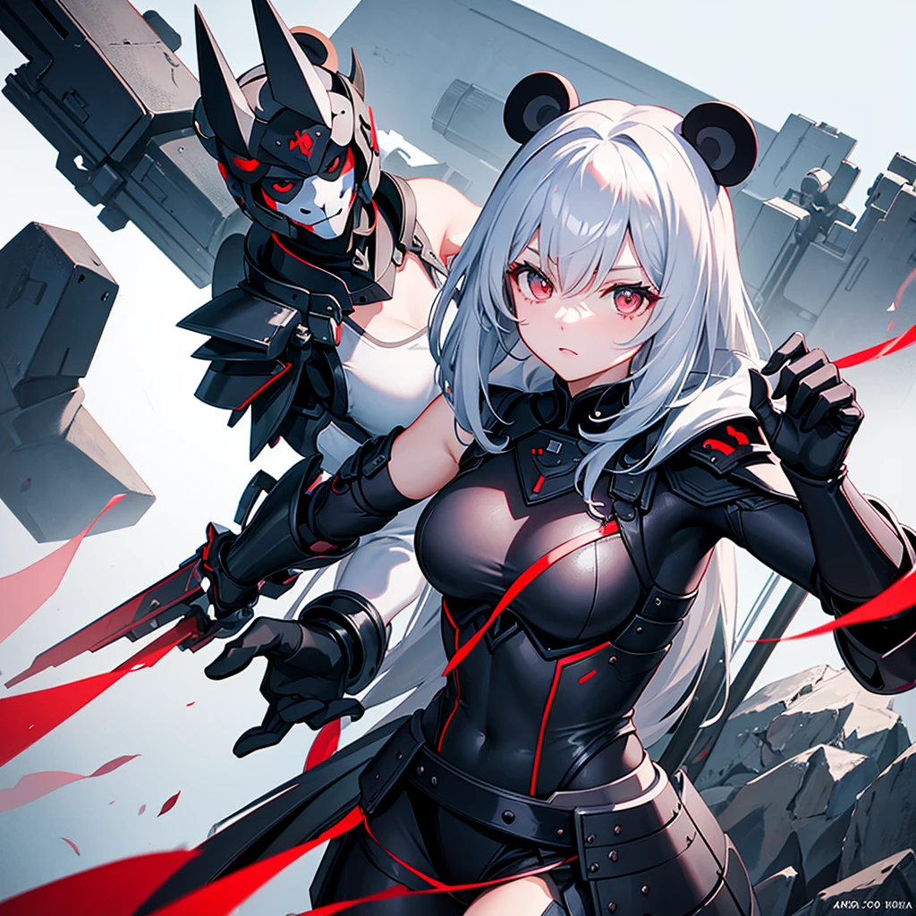 panda girl hybrid dark anime armored warrior