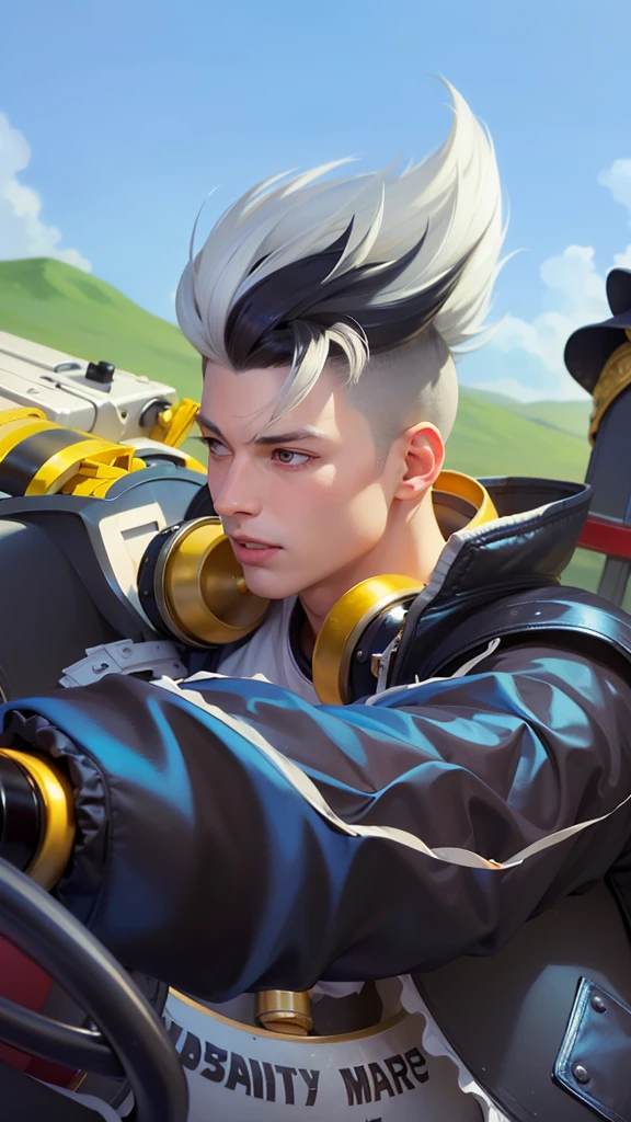 masculine male, masterpiece, ((perfect eyes)) best quality, (semirealism:1.9), beautiful lighting, (extremely detailed CG unity 4k fhd wallpaper), High Detail, Sharp focus, dramatic outdoors, 1 boy ,19 years old, white hair, light purpel eyes, smile.