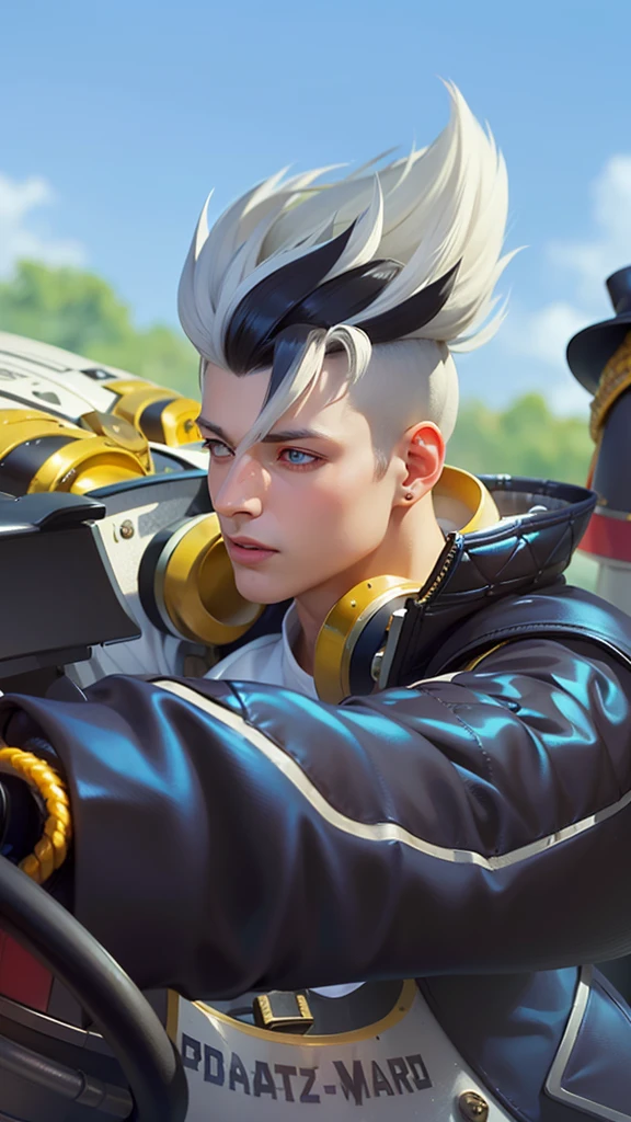 masculine male, masterpiece, ((perfect eyes)) best quality, (semirealism:1.9), beautiful lighting, (extremely detailed CG unity 4k fhd wallpaper), High Detail, Sharp focus, dramatic outdoors, 1 boy ,19 years old, white hair, light purpel eyes, smile.