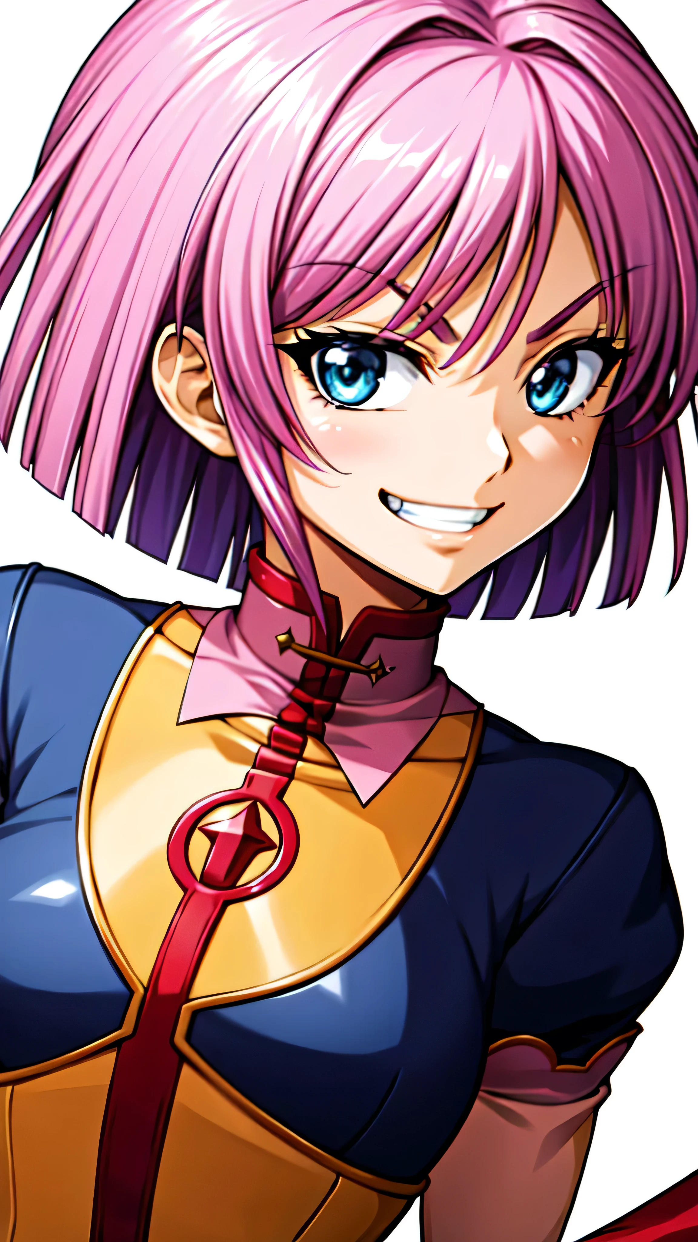 (best_quality 4K, 8K, High resolution, Masterpiece: 1.2), ultra detailed),from_below,(anime_screencap),(1girl,solo),dynamic_angle,too evil_smile,too evil laugh at,tis,deep shaded_face,too sadistic smile,smile worst,,bob short hair,,,looking at viewer,upper body,black background,too worst smile,too bad smile,too evil smirk,,too sadistic smirk,