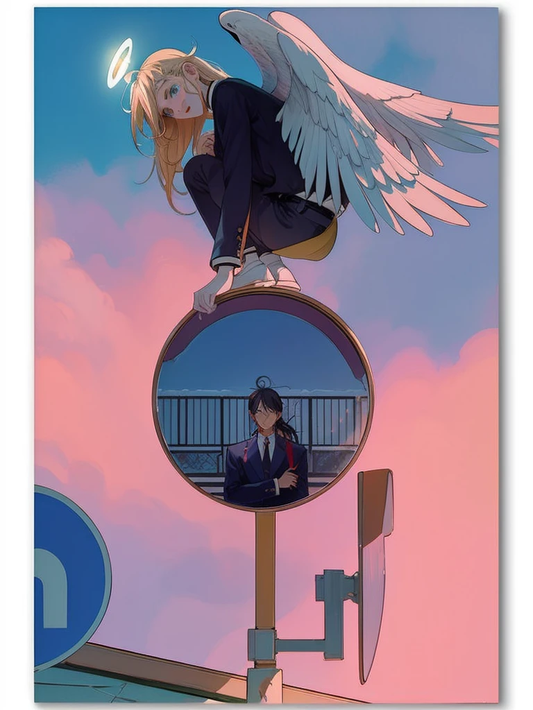 anime picture of a man and woman in a mirror with an angel, trending anime artwork, trending anime art, anime trending artwork, anime poster, beautiful anime artwork, anime poster film still portrait, aesthetic award winning anime, 3d anime poster, sunny summer day, high definition anime art, detailed key anime art, beautiful anime art, anime beautiful peace scene