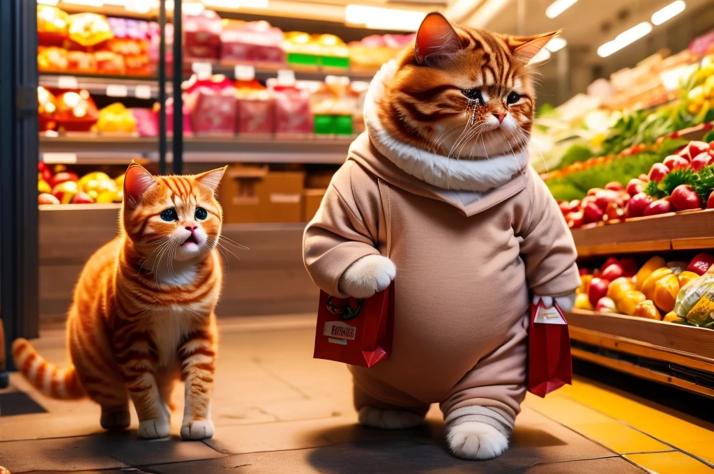 Variable cat in front of shops carries groceries, *********** sobbing 