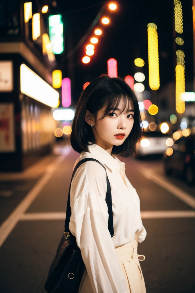 (Cinematic Aesthetic:1.4) Photo of a beautiful korean fashion model bokeh city night