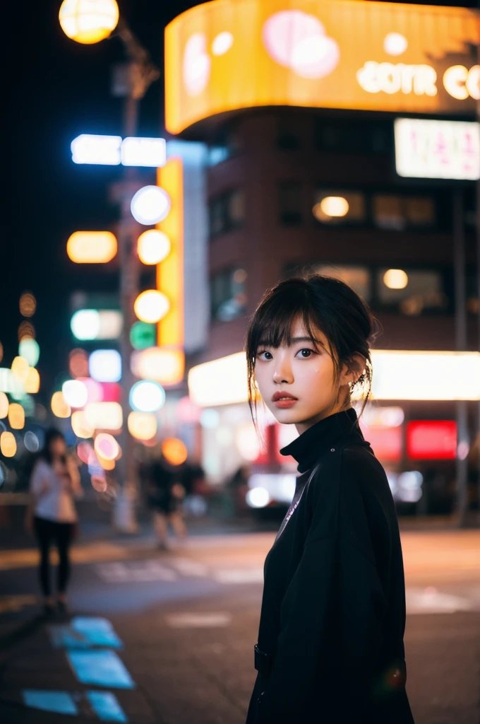 (Cinematic Aesthetic:1.4) Photo of a beautiful korean fashion model bokeh city night