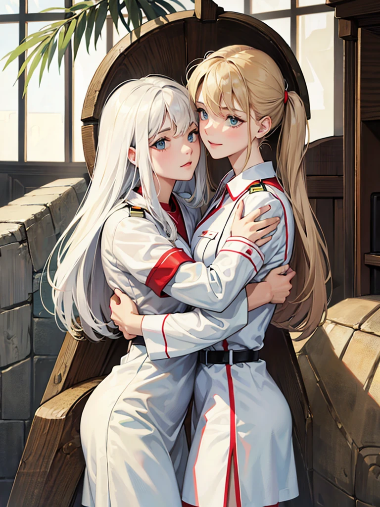camouflage soldiers,White nurses, , hugs.