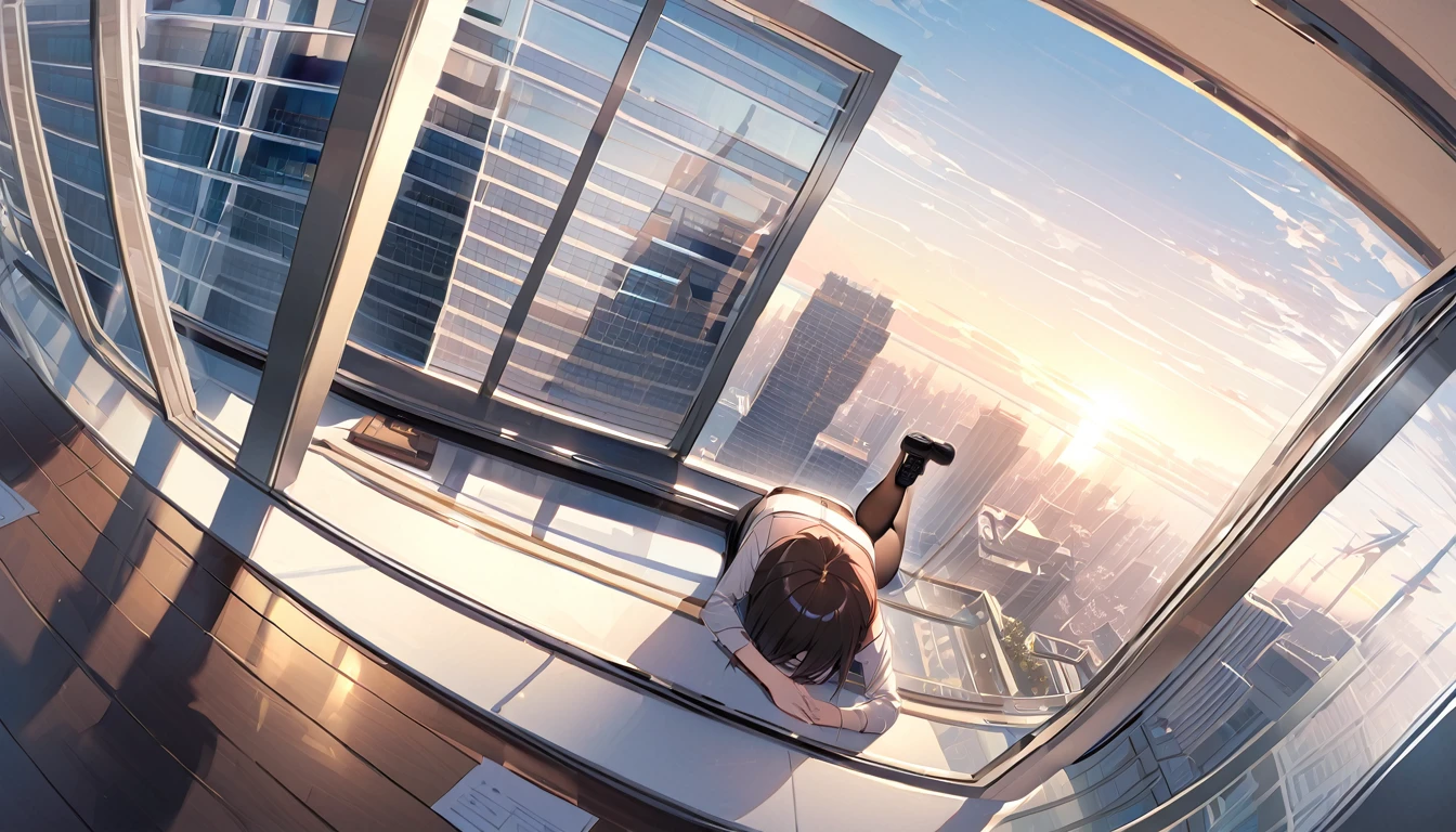 office，总裁的office，Floor-to-ceiling windows，A top-down view of the scene，