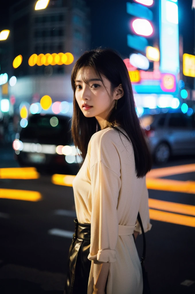 (8k, RAW photo, best quality, masterpiece:1.2), (realistic, photo-realistic:1.37), omertosa, 1girl, (Kpop idol), (aegyo sal:1), cute, cityscape, night, rain, wet, Rainy night, professional lighting, photon mapping, radiosity, physically-based rendering