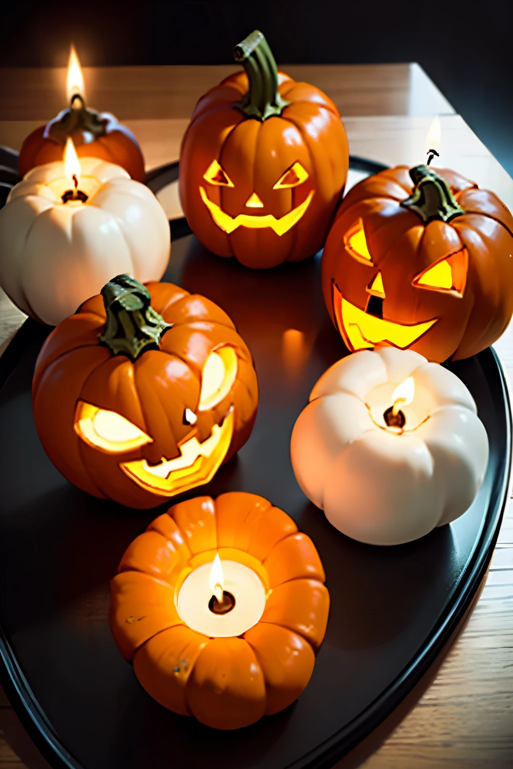 top quality,Table top,独奏,((Jack-o'-lantern,Orange pumpkin:1.3、Peeler Candle,Ball candle))),The bats,Flying bats,Long shot, (low angles), (top-down), realisti scale,Significant shrinkage:1.5、Photos realistic、super detail, realisti, super realistic, lifelike representation, (((darkened room:1.3))),professional photographer