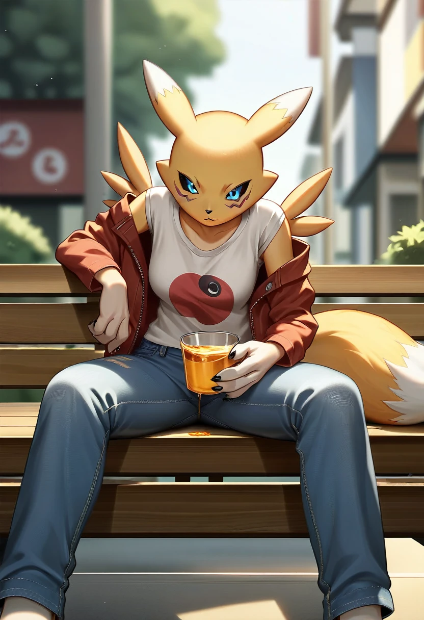 Fraction_9, Fraction_8_up, Fraction_7_up, Fraction_6_Direction_5_Direction_4_up, rest, src_Japanese cartoons, Endless, Official Art, masterpiece, 1 Girl, renamon (Digimon), anthropology, Lovely, , very younger, young, , Uncensored, Oversized T-shirt,denim jacket, big jeans, Sexy, Honey, prostitute, Dagasi, Blink