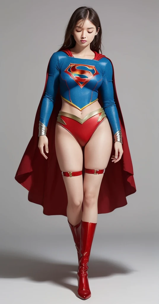 (((Make the most of the original image)))、(((Supergirl Costume)))、(((Banzai)))、(((and draw the full body)))、(((Hang upside down)))、(((Eyes closed)))、(((Green liquid flowing from the crotch)))、(((lustrous dark hair)))、(((Suffering)))、(((The cloak is red)))、(((Wearing stockings)))、(((The costume is torn into shreds)))、((Top image quality、8K))、((top-quality、8K、masterpiece:1.3))、Crisp focus:1.2、Beautiful woman with perfect body shape:1.4、Slender Abs:1.2、((layers-Cut))、a wet body:1.5、Highly detailed facial and skin texture、