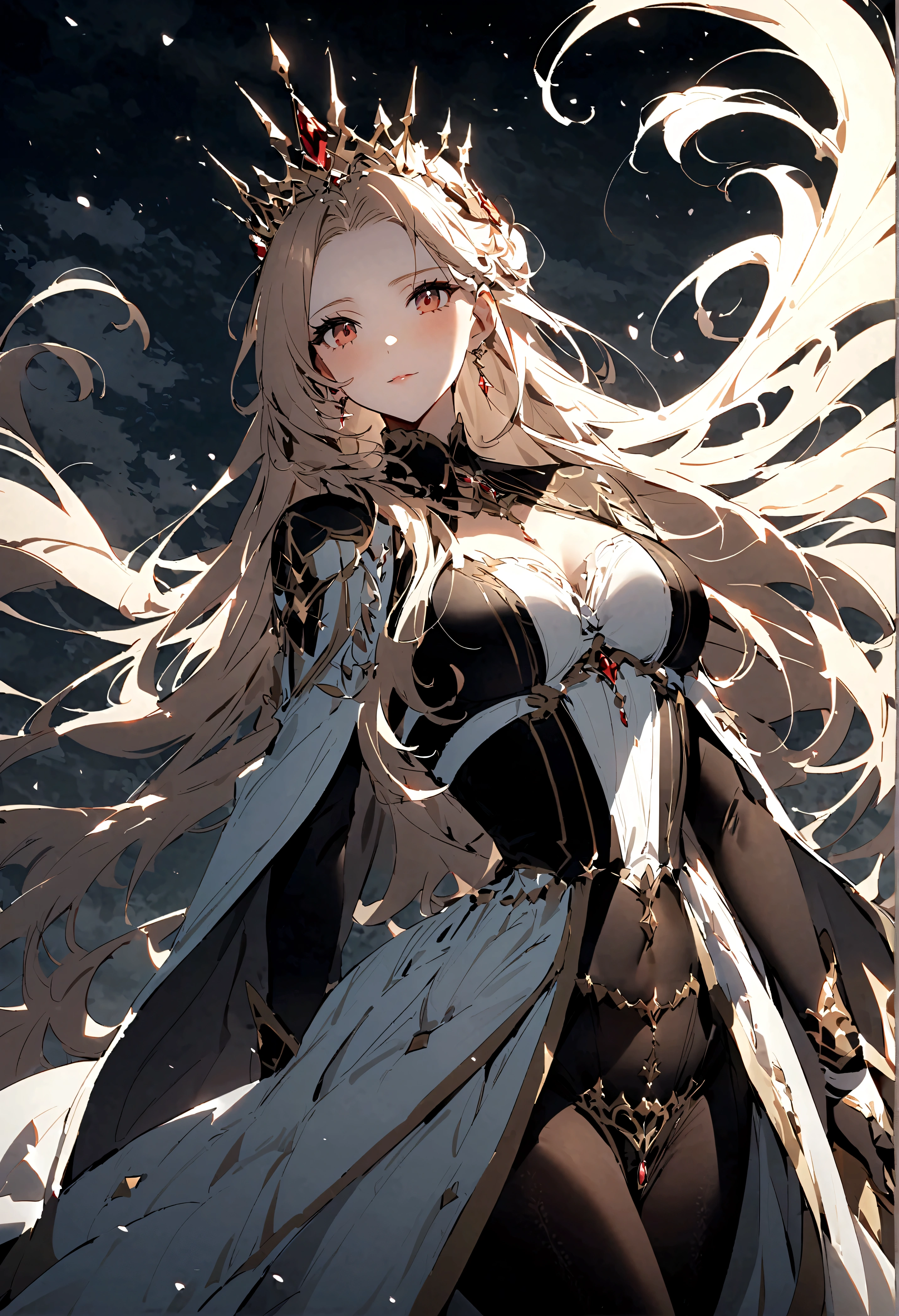 (only one person),Dark sky,((Winter)),dark clouds,Ice Crown,goddess,(Short flowing hair),Sexy,noble,grace