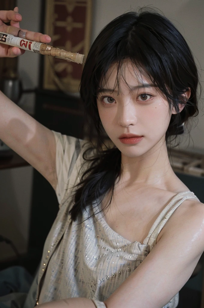 8K,Best quality, masterpiece, ultra high res, (photorealistic:1.4), raw photo, (Authentic skin texture:1.3), (film grain:1.3), (selfie angle),1girl,beautiful detailed eyes and face,masterpiece, best quality,close-up,upper bod,
