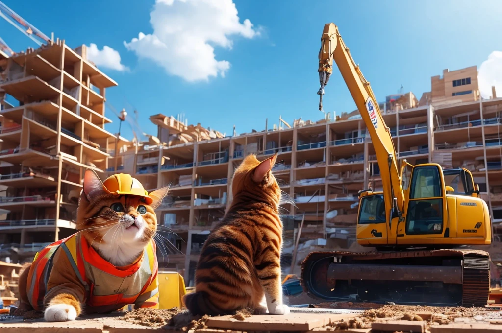 Poor cat is working as a builder on a very heavy building