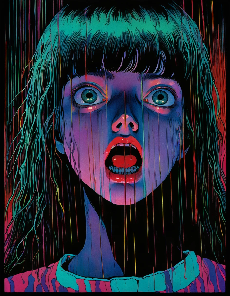 illust、art、from 80s horror movie, directed by Junji Ito、Severed Head、high detail, realsitic shadow、Analog style, vhs style, 8mm film, chromatic aberration, Dvd screengrab、Surrealism