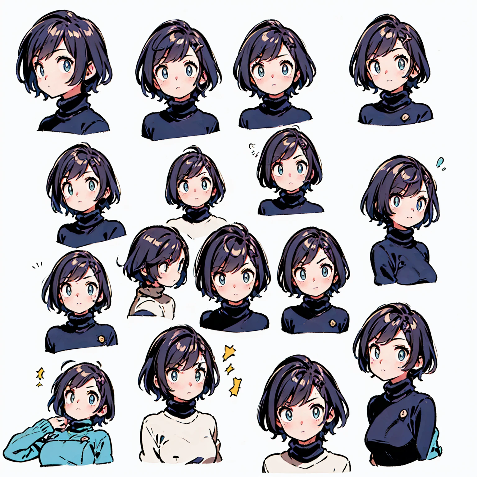 8K quality,(super masterpiece:1.3),Highest quality,Detailed Images,The real picture,Natural lighting,symmetrical beauty,1 female,9 expressions,Nine portraits,lots of sketches,Yuffie Kisaragi,Hairstyle(short hair),clothing(head band,turtleneck,No sleeve,Shorts),(very cute:1.3),(Face directly towards the camera,Looking directly at the viewer,looking at the camera,The body faces the viewer,The body is facing the direction of the camera,Face looking straight into the camera).