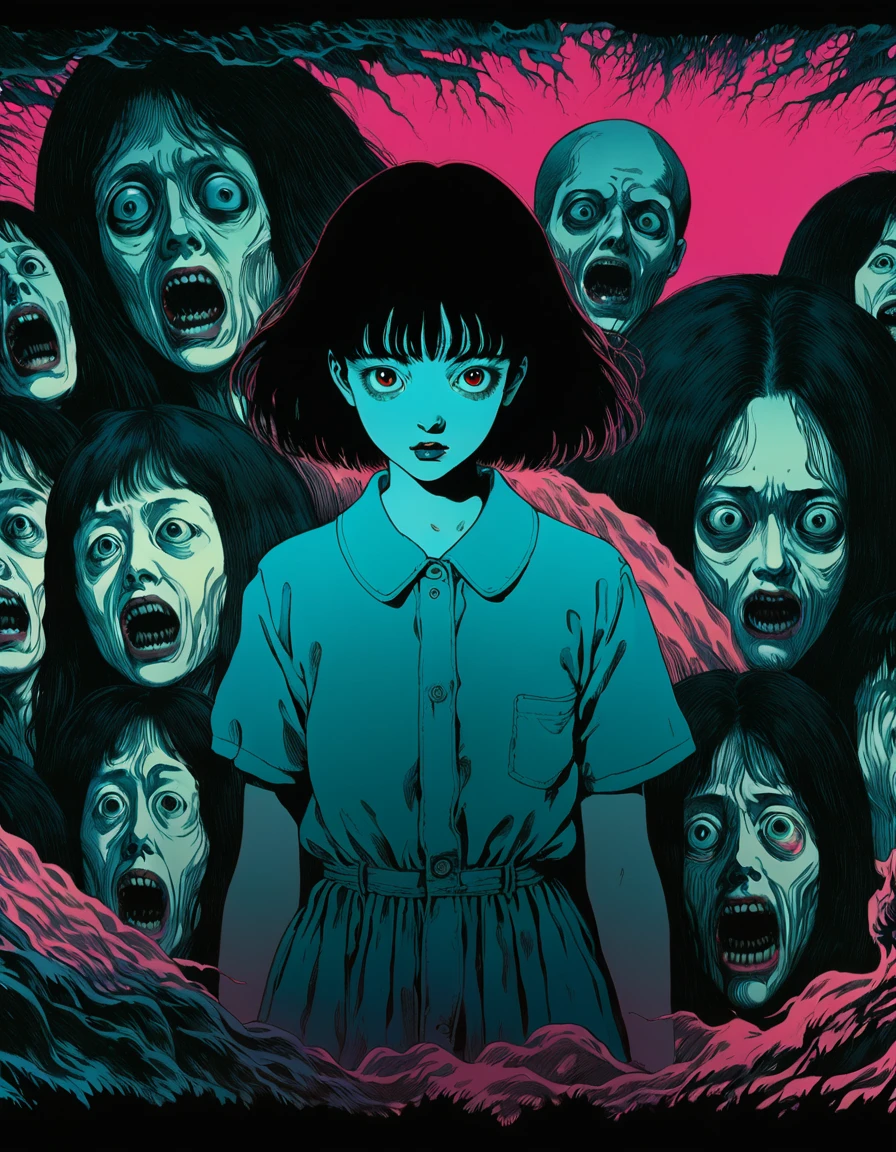 illust、art、from 80s horror movie, directed by Junji Ito、侍、high detail, realsitic shadow、Analog style, vhs style, 8mm film, chromatic aberration, Dvd screengrab、surrealism