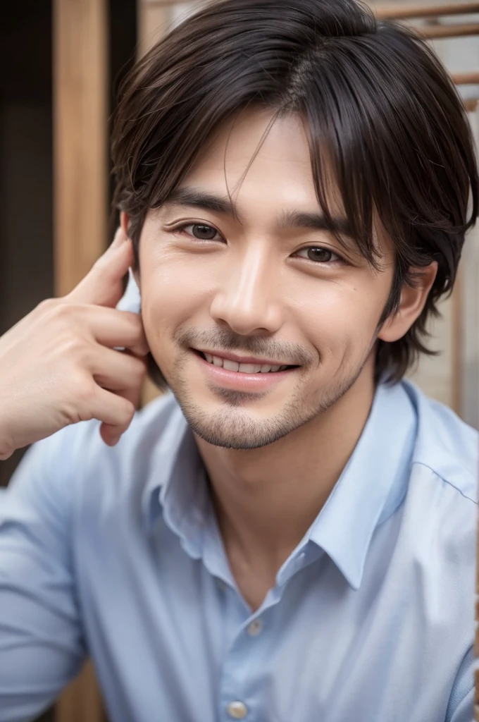 Handsome　Droopy eyes　Short Hair　Stylish　clean　30 years old Single eyelids　Clean face　male　smile　hot sake　Real
