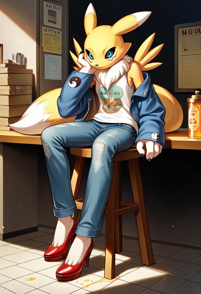 kemono, art by dagasi, toddler, beautiful girl, Uploaded to e621.net, fox girl, (Pixelsketcher), (wamudraws), (masterpiece), (HD), (high res), (feet visible), (furry anthro), (detailed fur), (detailed shading), (beautiful render art), Fraction_9, Fraction_8_Direction_7_Direction_6_Direction_5_Direction_4_up, rest, Endless, Official Art, masterpiece, renamon (Digimon), anthropology, cute, very younger, youngkid, Uncensored,  [(slim figure, flat chest, skinny)], (curvy hips), (beautiful legs), Oversized T-shirt, black worker boots, Sexy, cute