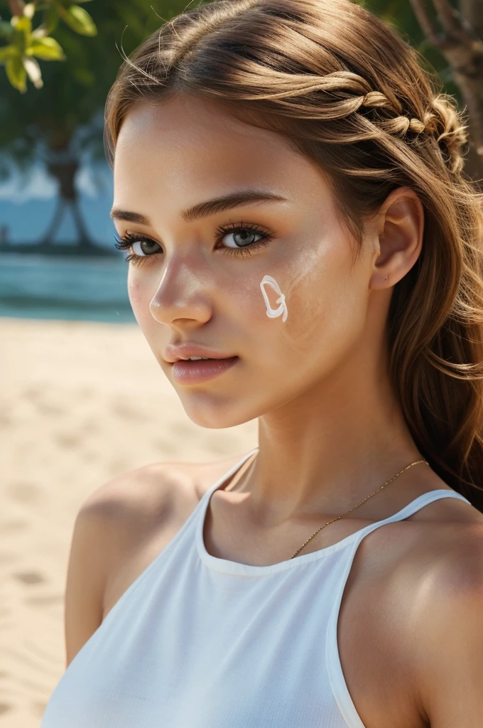 A pretty girl applying sunscreen , aesthetic , minimalistic, hyper realistic, cinematic, super realistic, 8k quality, HD quality, super detailed , ultra detailed, minimalist , pinterest images
