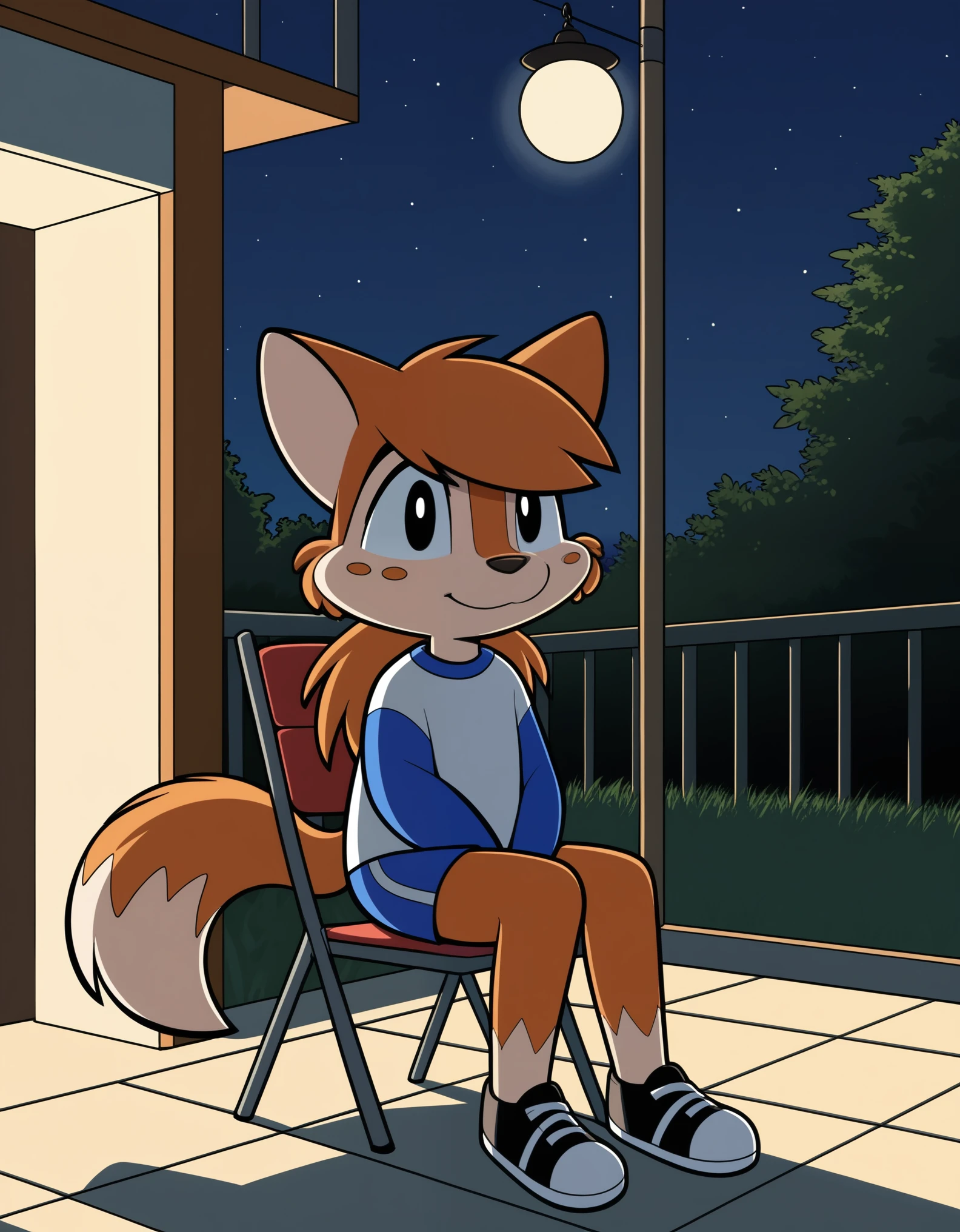 score_9, score_8_up, score_7_up, score_6_up,source_anime, edna,1girl, furry female, furry, solo, animal ears,sitting,chair,night,outside,under spotlight