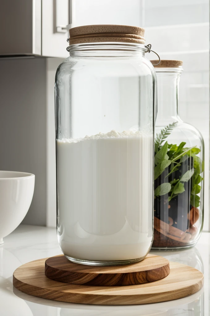 Cooking ingredients on white glasss jar