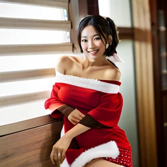 Browsing Caution,(Highest quality、masterpiece:1.2)、Highest quality、Realistic、photograph、High resolution、1080P、8K、Textured skin、Physical Rendering、1 Japanese Women、(Santa Claus:1.4)、(Off-the-shoulder red clothing:1.5)、Red mini skirt:1.4、night、small 、Cleavage、Umbilical cord prolapse、length, Thin legs、Bra very,Wearing panties、ribbon