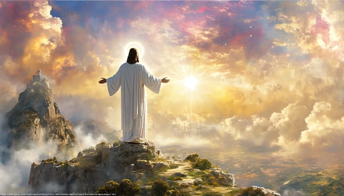 generate me a beautiful scenery of jesus christ in heaven standing