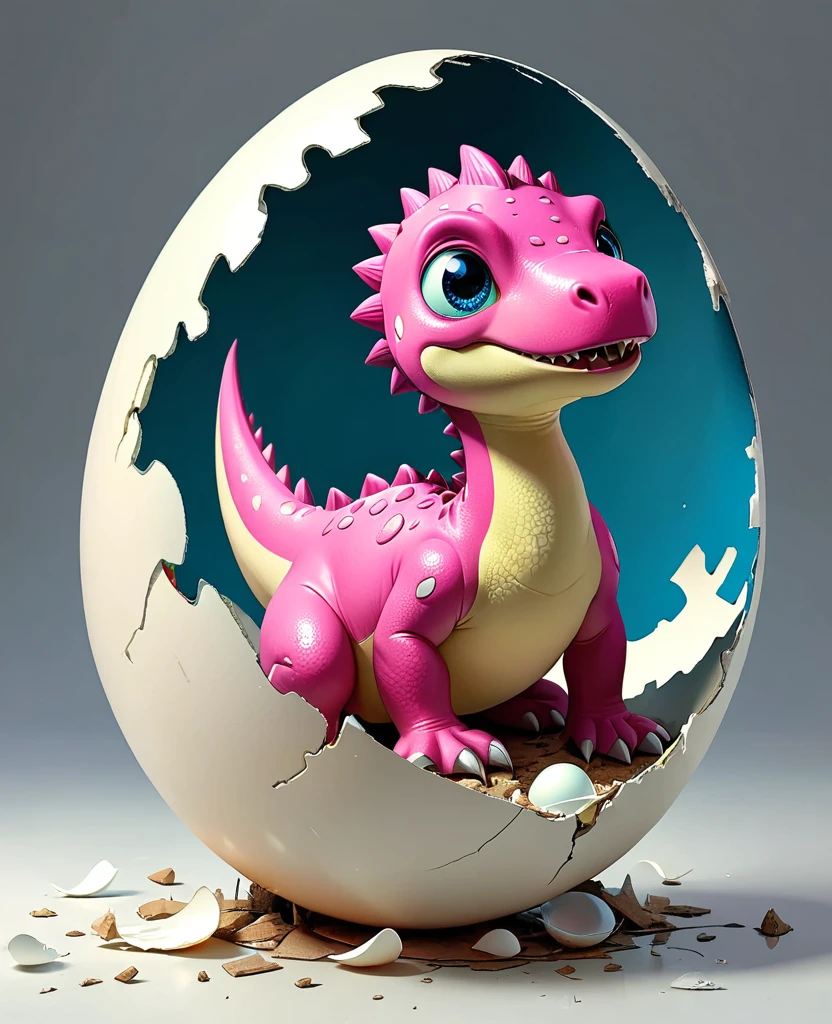 Interesting illustrations:Pink little dinosaur in a broken eggshell,Lovely