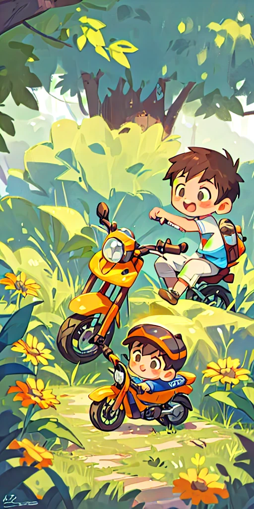 Little boy with his access 125 bike 
