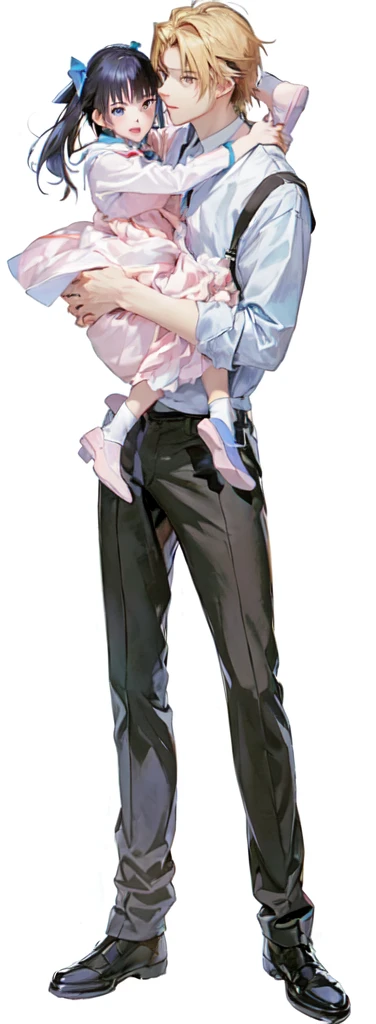 anime couple hugging each other while holding a baby, tall anime guy with blue eyes, !!full body portrait!!, full body close-up shot, yandere. tall, full body portrait of a short!, full body illustration, fullbody portrait, fully body portrait, makoto shinkai and (cain kuga), made with anime painter studio