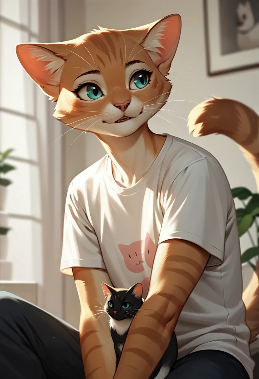 Lovely,Cat,furry,White T-shirt