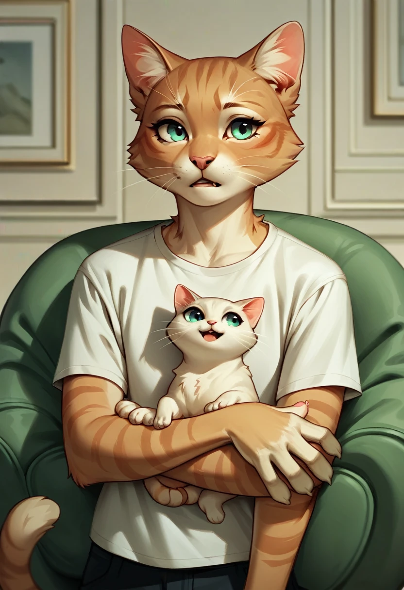 Lovely,Cat,furry,White T-shirt