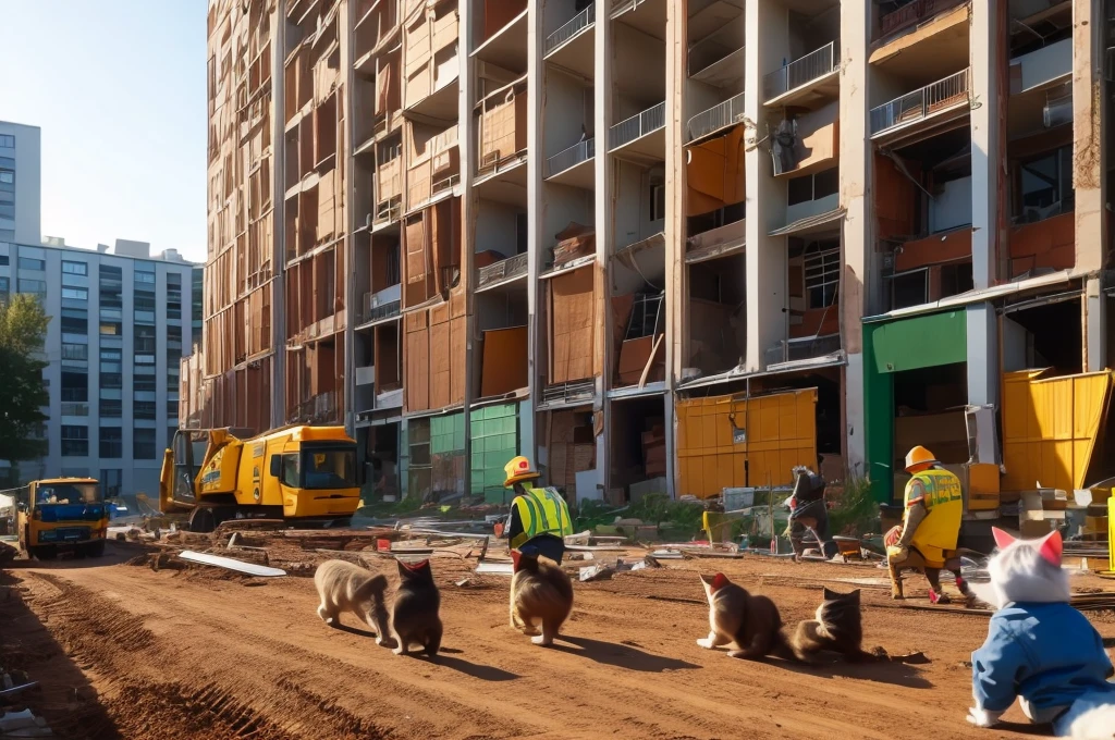Cats that are building a building