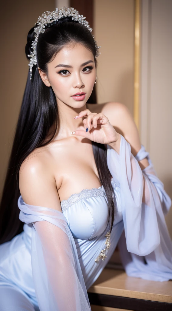 Fashion model 20 years old [[[[closeup cleavage]]]], [[[[boobgasm]]]], [[[[coll]]]], [[[[bshoulders]]]], perfect  eyes, Perfect iris，Perfect lips，perfect teeth，Perfect skin，Slender face，Soft front light，hdr，Movie girl，Casual，sitted，In the background is the bedroom；（pastel colour：1.2）