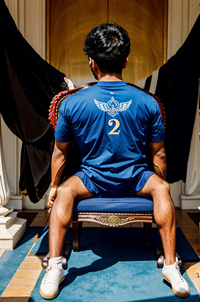 A BOY SITTING ON A ROYAL CHAIR AND ARJUN NAME IS IN HIS BACK WITH WINGS