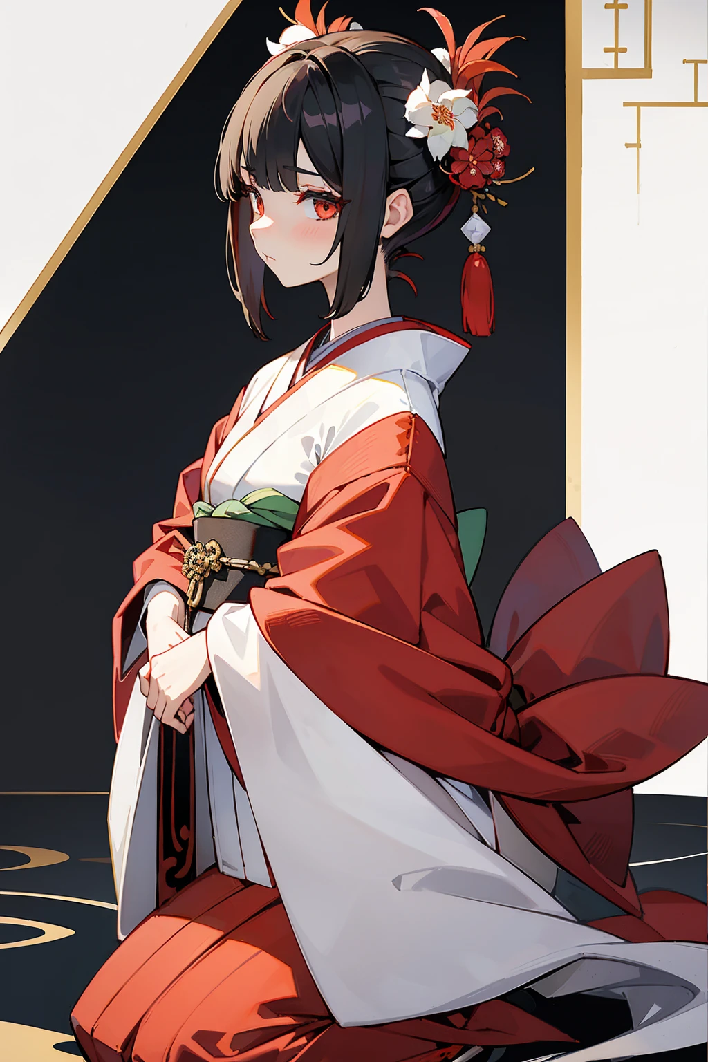 (1. Female), solo, solo, Full-body portrait, Japanese Kimono, Amaryllis, Hell&#39;s Flower，Hellfire，White background, The Detailed Art of the Onmyoji, Traditional oriental art style, beautiful painting style, The Style, masterpiece, Top Quality, Highest quality, Ultra-high resolution