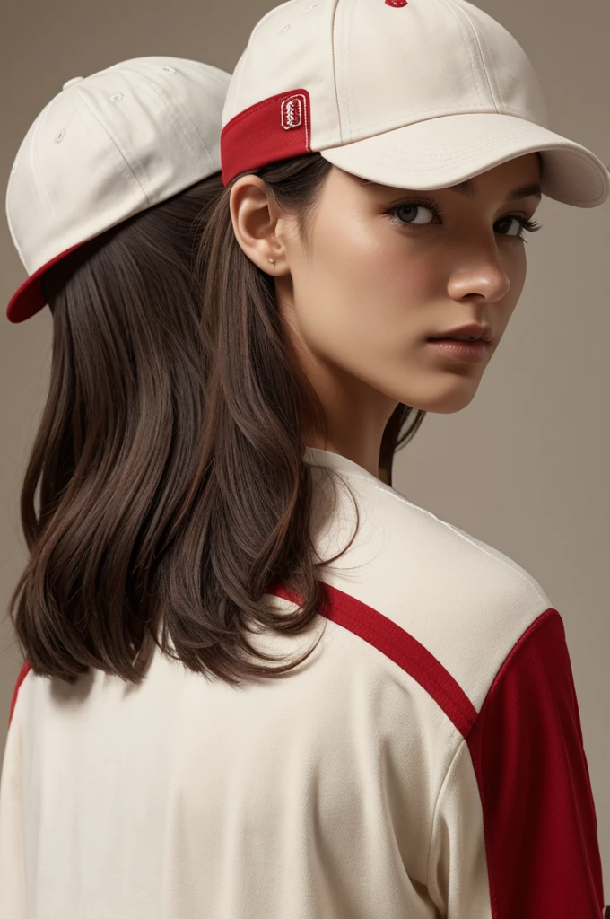Cap only plain Cream and red color , view Front Back and Side 3 different photos
