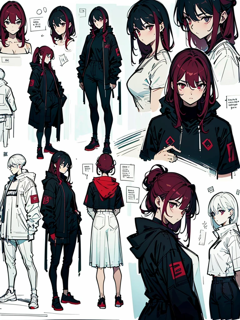 alone, (masterpiece:1.2, Highest quality),(Colored Background) (Beautiful details: 1.2), (非常にdetailedな CG Unity 8k 壁紙, masterpiece, Highest quality, 非常にdetailed, Best Shadow), (detailedな背景) ,Rapier in one hand, I was wearing long pants, poor eyesight、expensive, Toned body, Wine red hair, one big woman,Updo, Nervous,Cowboy Shot, ,High quality generation of dark female characters, Unreasonable,Her figure is extremely beautiful, Emphasizing the dark and crazy elements. Skillfully expressing the effects of light and shadow, detailed, The face and expression are carefully drawn..., Artistic elements add depth to the work, With a unique artistic touch. This film is visually stimulating、Aesthetically pleasing.,sketch (Character design sheet, same characters, whole body, Three-View, front, ~ ~ ~ side, return)