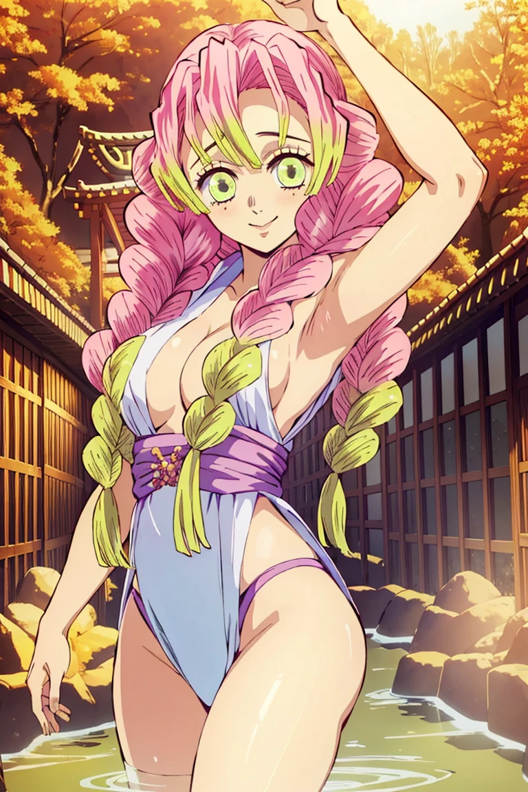 (tmasterpiece, Better quality), 1girll, Sannomiya Kanrokuji Temple, Dazzling, bathing, , ssmile, nakeness, , Armpits