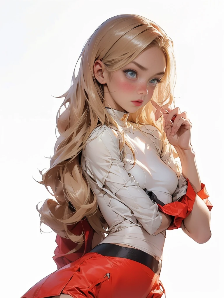 Sandy hair, fit body, small breasts, slim thighs, slim waist, ((Clear mesh underwear)), Alone looking at the audience in the space, long hair, blushing, determined, 8K, Extremely detailed, ((cleveage)), (((Clothes can't be buttoned))), ((SFW1.5)), (Lean over:1.5), blue eyes,(Brown curly hair:1.2),Bangs,Airline stewardess,Airline stewardess制服,Red skinny leather skirt,Light and Shadow,The sun shines on me, Hot red lips, Sexy open mouth, Correction of deformed fingers, Reality, Sharp eyes, (((Eyes looking at camera))) Smile