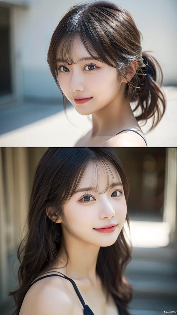 randome pose、(top-quality,masterpiece:1.3,超A high resolution,),(Ultra-detail,Caustics),(Photorealsitic:1.4,RAW shooting,)Ultra-realistic capture,A highly detailed,High resolution 16K human skin closeup、 Skin texture is natural、、The skin looks healthy with an even tone、 Use natural light and color,1 girl,japanes,22year old,kawaii,A goid-hair,Middle hair,,smil,,(depth of fields、chromatic abberation、、Wide range of lighting、Natural Shading、)、Swimwear