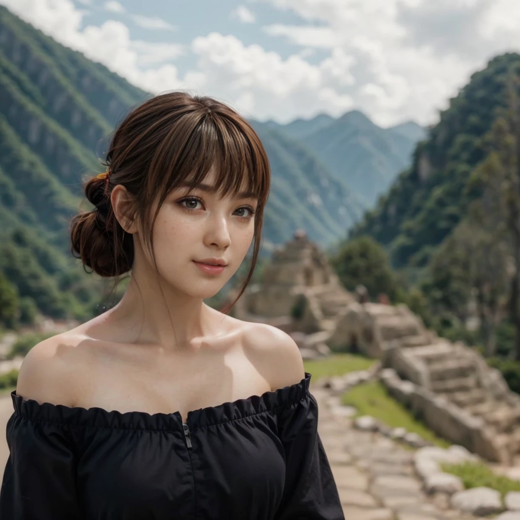 Kasumi, brown eyes, (best quality, ultra-detailed), (realistic:1.37), beautiful and detailed face, ultra-realistic texture, delicate face, delicate body, red lipstick, bright colors. High definition, 8K. beautiful smilling expression, mouth half open